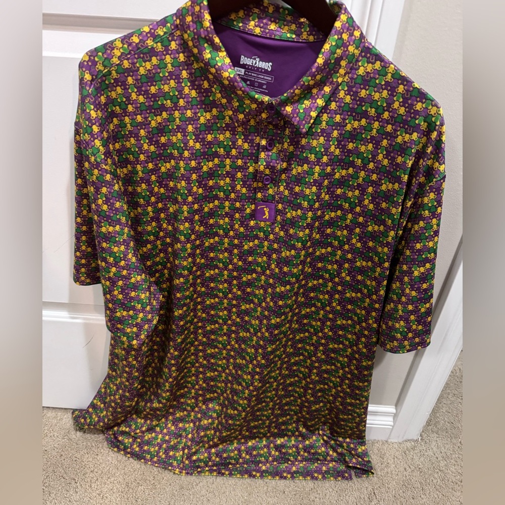 Bogey Bros Mardi Gras themed Polo